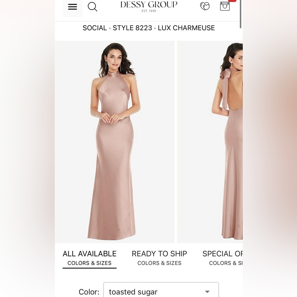 NWT DESSY SCARF TIE HIGH-NECK HALTER MAXI SLIP DRESS